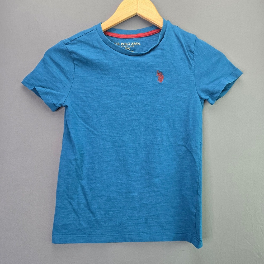 US Polo Assn T-Shirt Boys Size M 8 Blue Short Sleeve Pony Logo Slub Knit Tee
